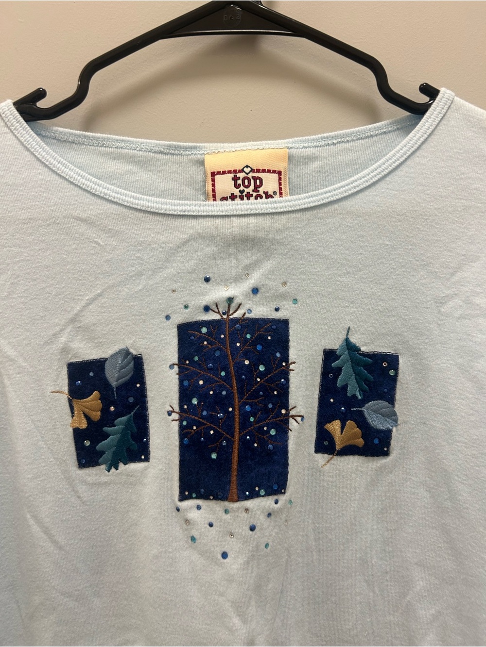 Top Stitch Light Blue Embroidered Long Sleeve Size L Cottagecore 100% Cotton - Picture 2 of 5